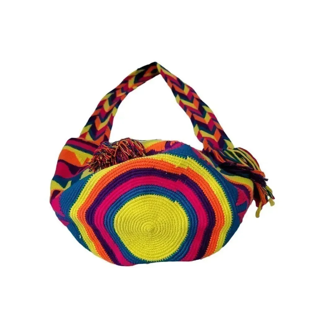 Colombia Wayuu Tribe Hand Knitted Mochila Fringe Bucket Bag